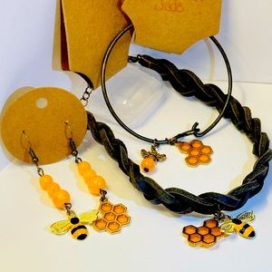 Save the Bees! Yellow Jade beeswax anklet, earring, bracelet and necklace